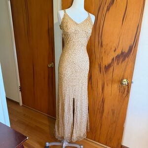 Jump Gold Sequin Maxi Slip Dress with Front Slit